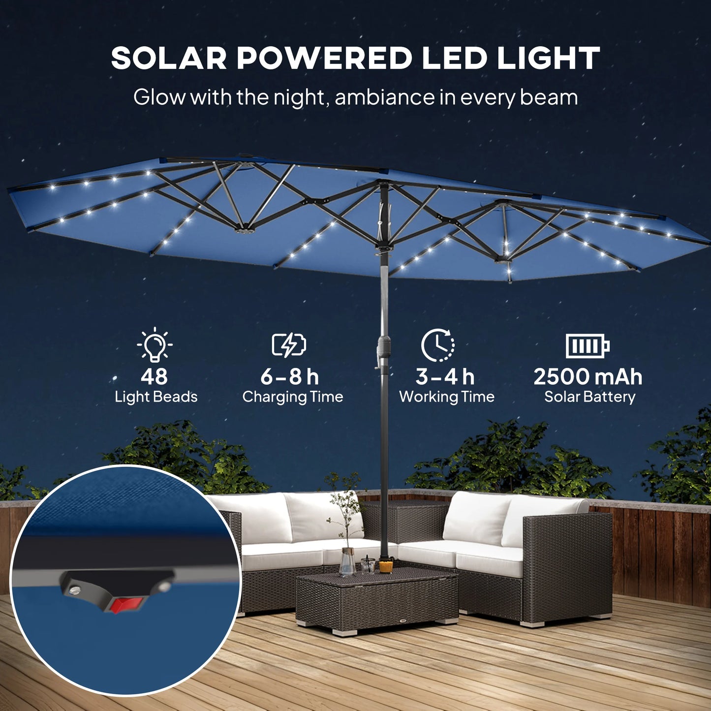 Double-Sided Outdoor Sun Umbrella With LED Solar Lights