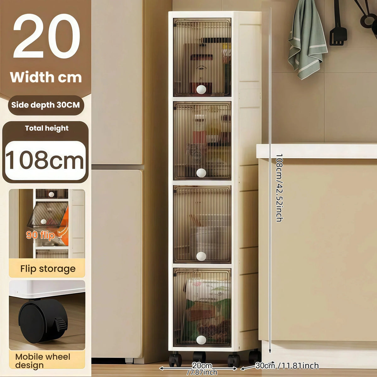 Rotating Flip Lid Narrow Storage Cabinet For Kitchen Bathroom