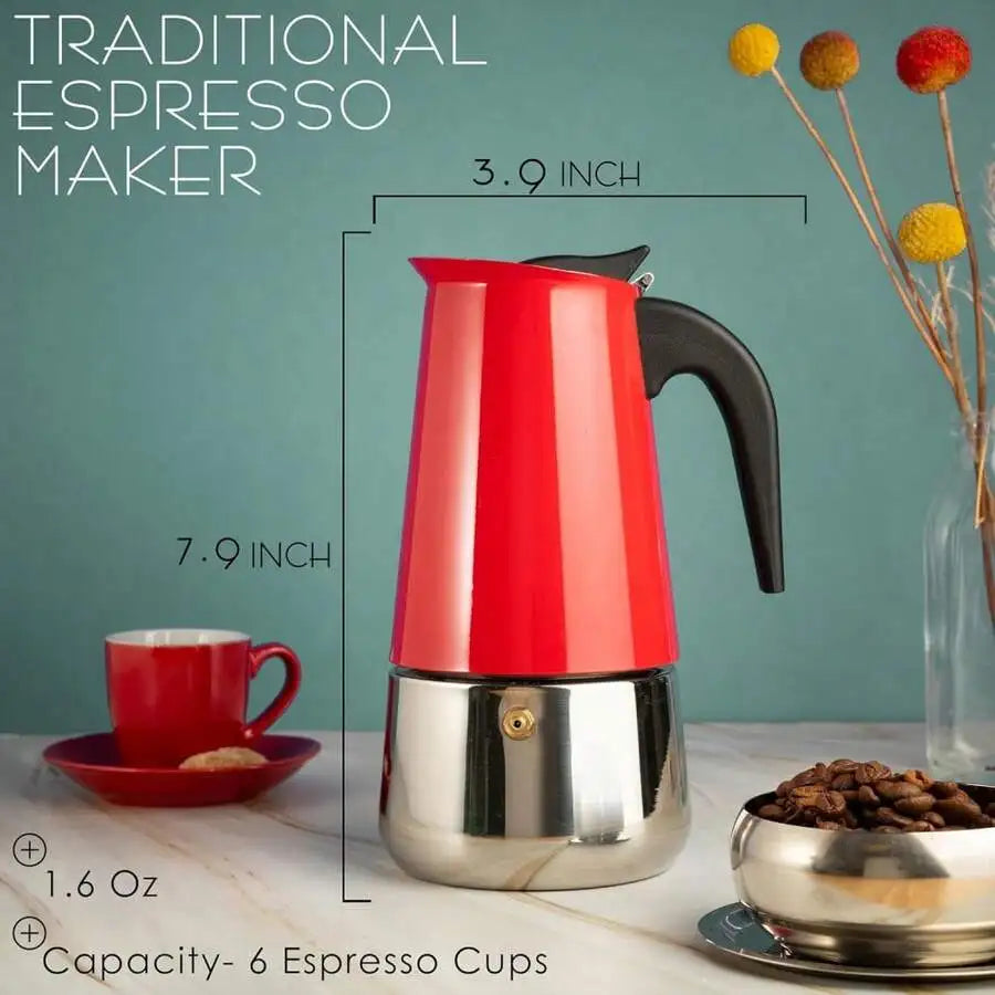 Xmsj Stainless Steel 6 Cup Moka Pot Stove Top Espresso Maker
