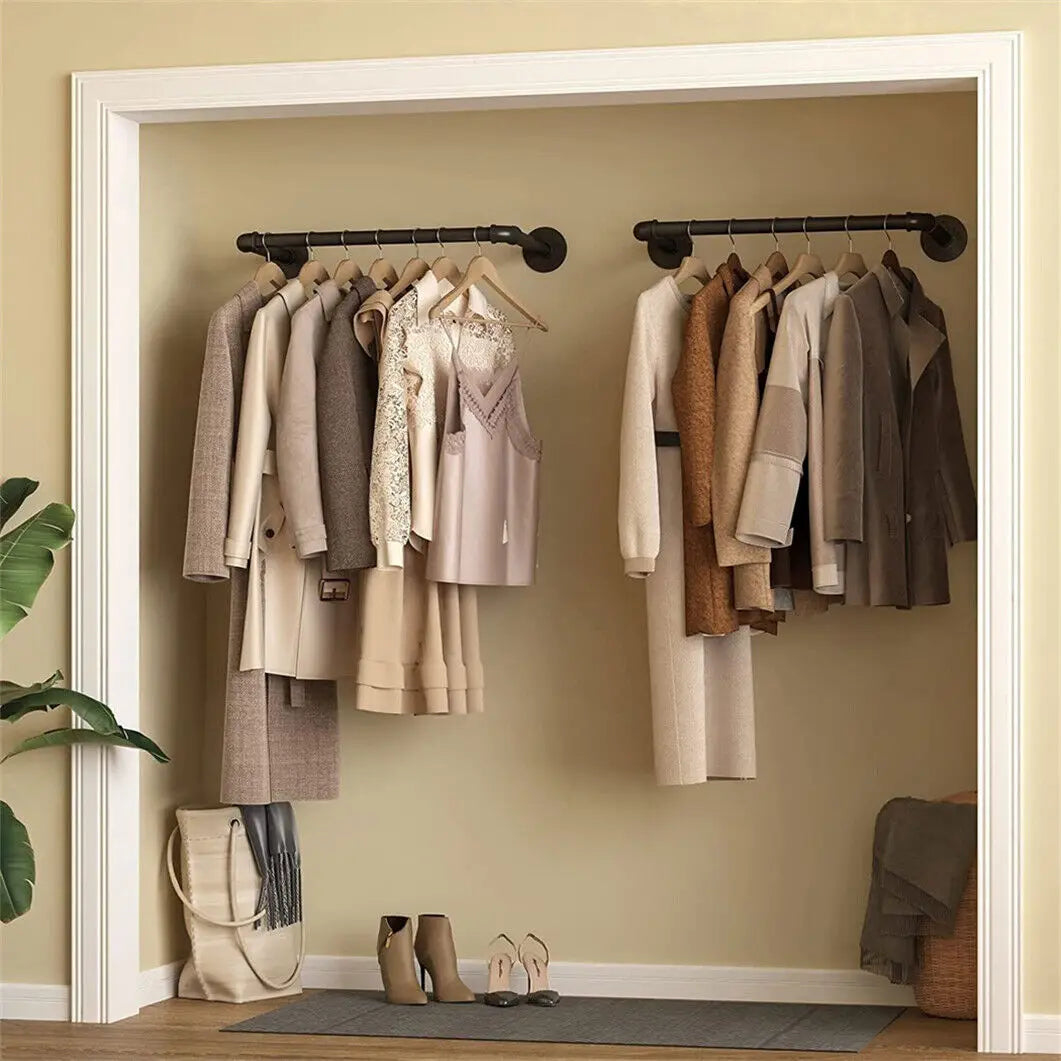 Wall Mounted Clothes Rack Industrial Pipe Style Garment Rail