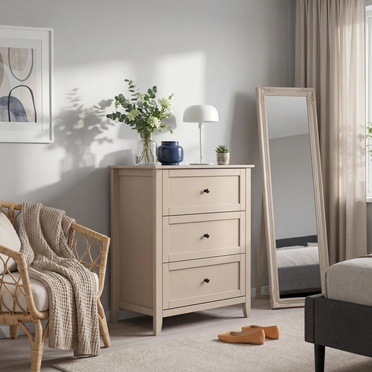 Modern 3 Drawer Bedroom Nightstand Storage Cabinet With Easy Assembly