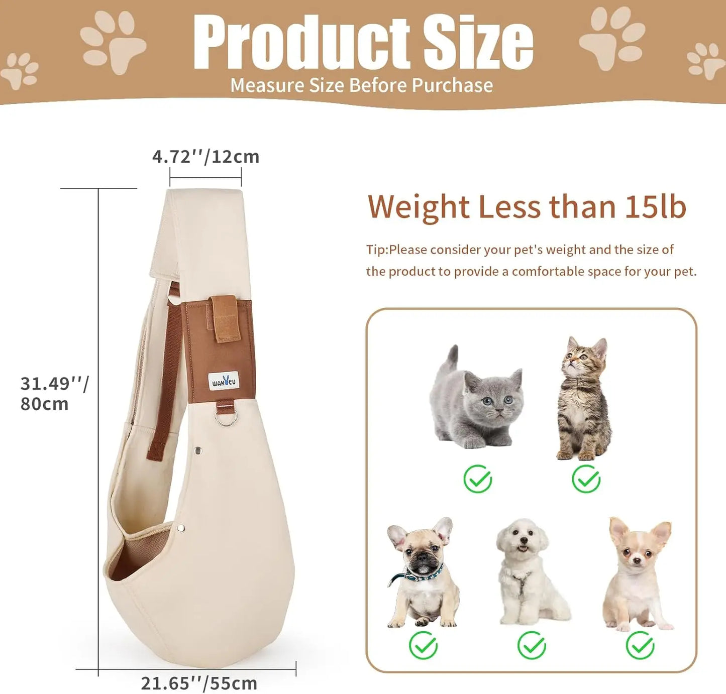 Dog Sling Carrier Hands Free Pet Papoose With Adjustable Strap