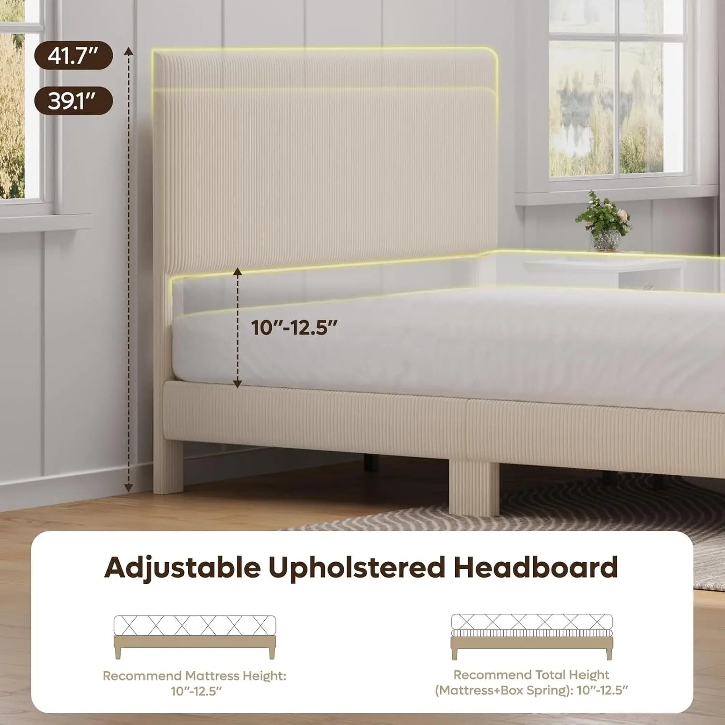 Bed Frame With Headboard And LED Lighting Wooden Slats Support