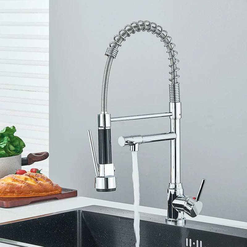 Saeuwtowy Chrome Pull Down Kitchen Faucet Hot Cold Deck Mounted