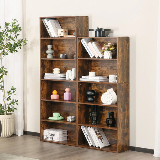 JHK 6 Tier Wooden Shelf Bookcase Modern Floor Standing