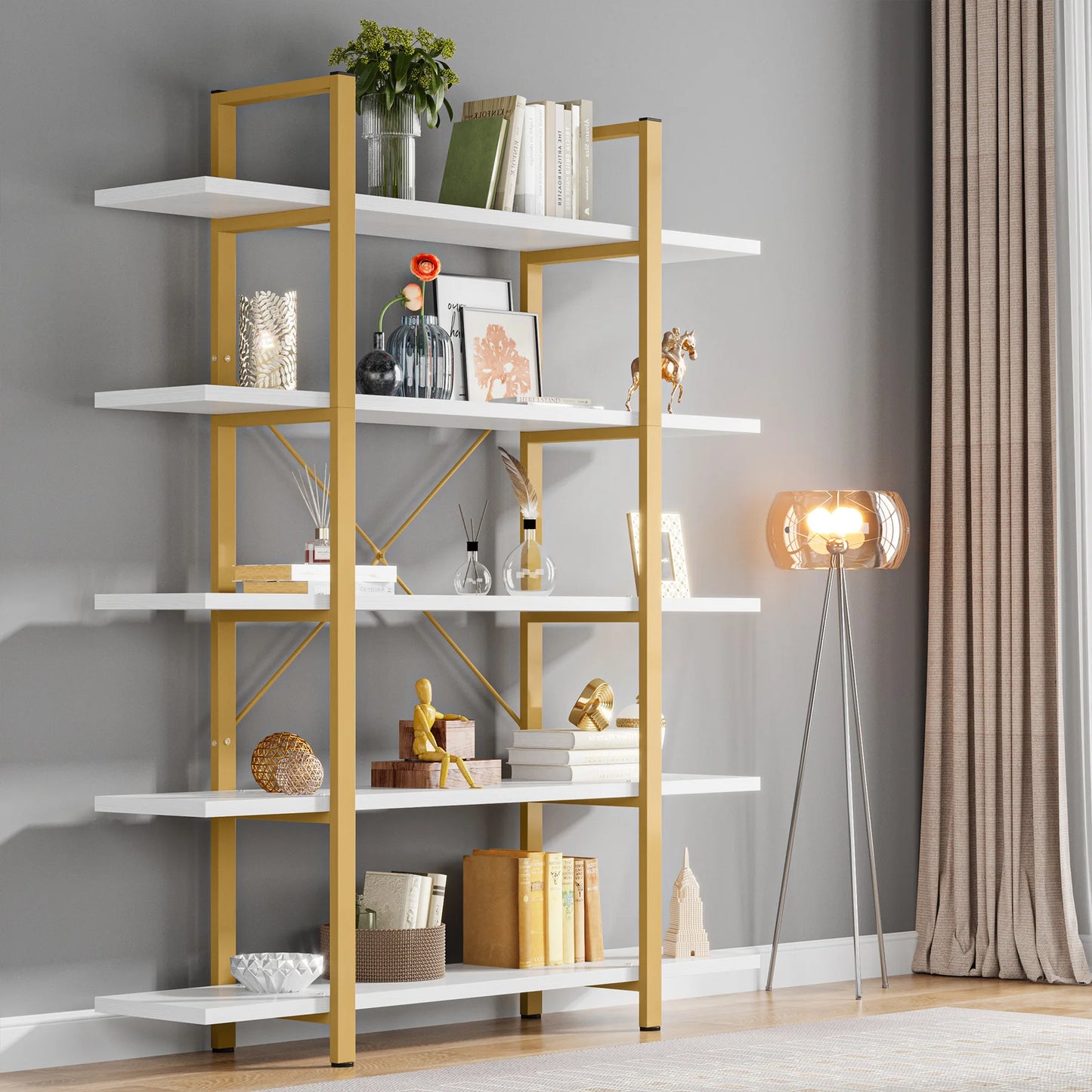 Tribesigns 5 Tier Bookshelf Vintage Industrial Style Bookcase