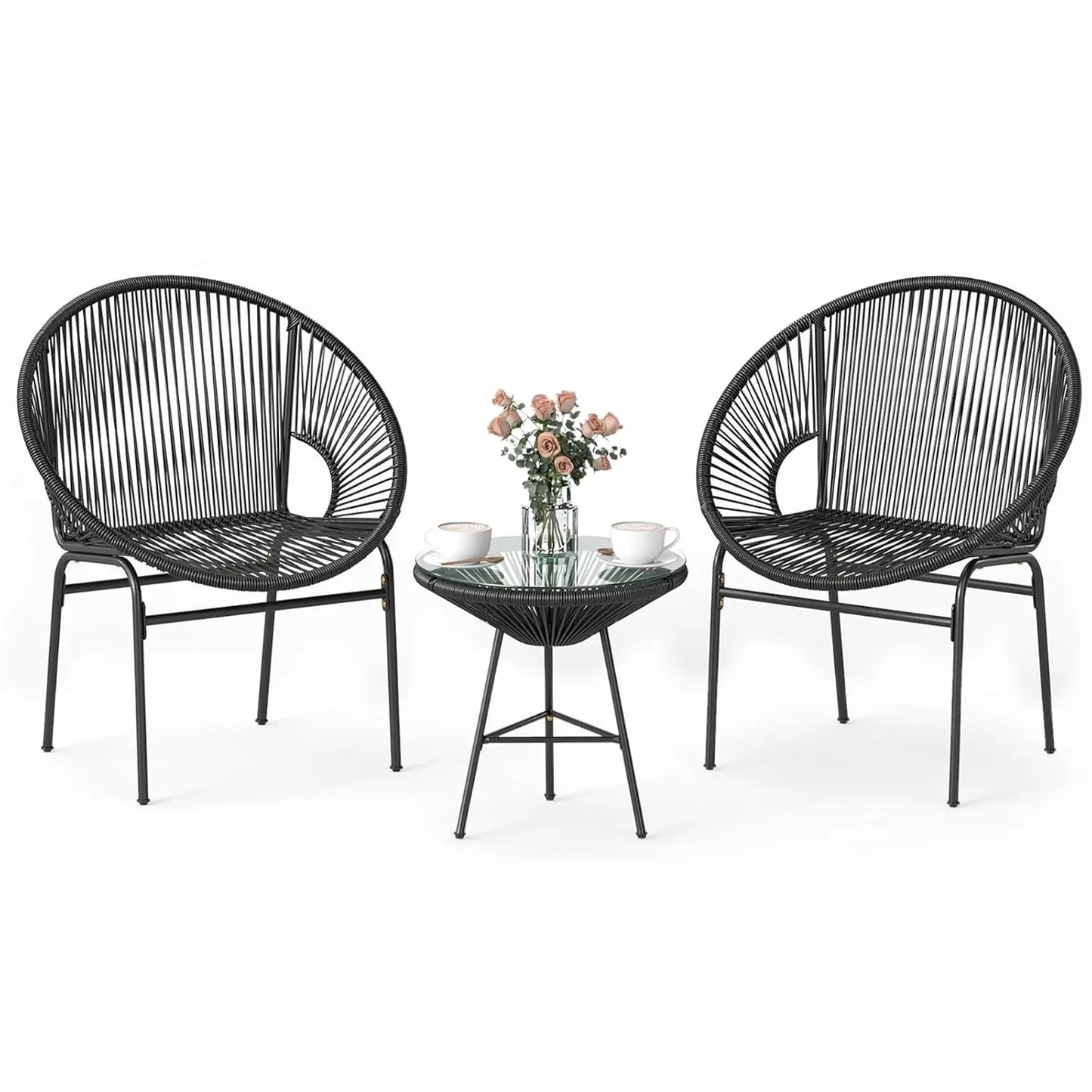 Outdoor 3 Piece Patio Furniture Set Acapulco Chairs Glass Table
