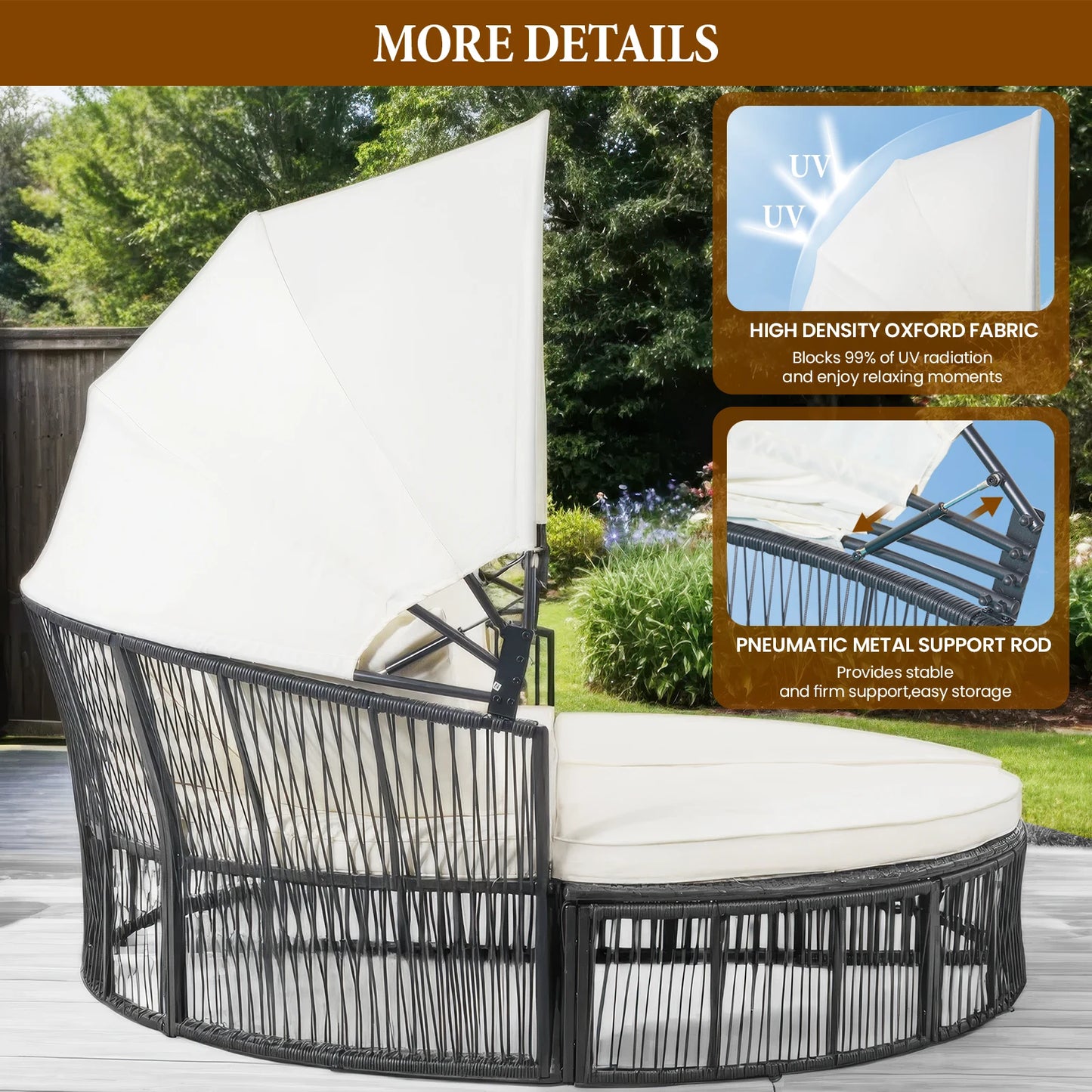 Avenvista Outdoor Rattan Daybed With Foldable Canopy And Cushions