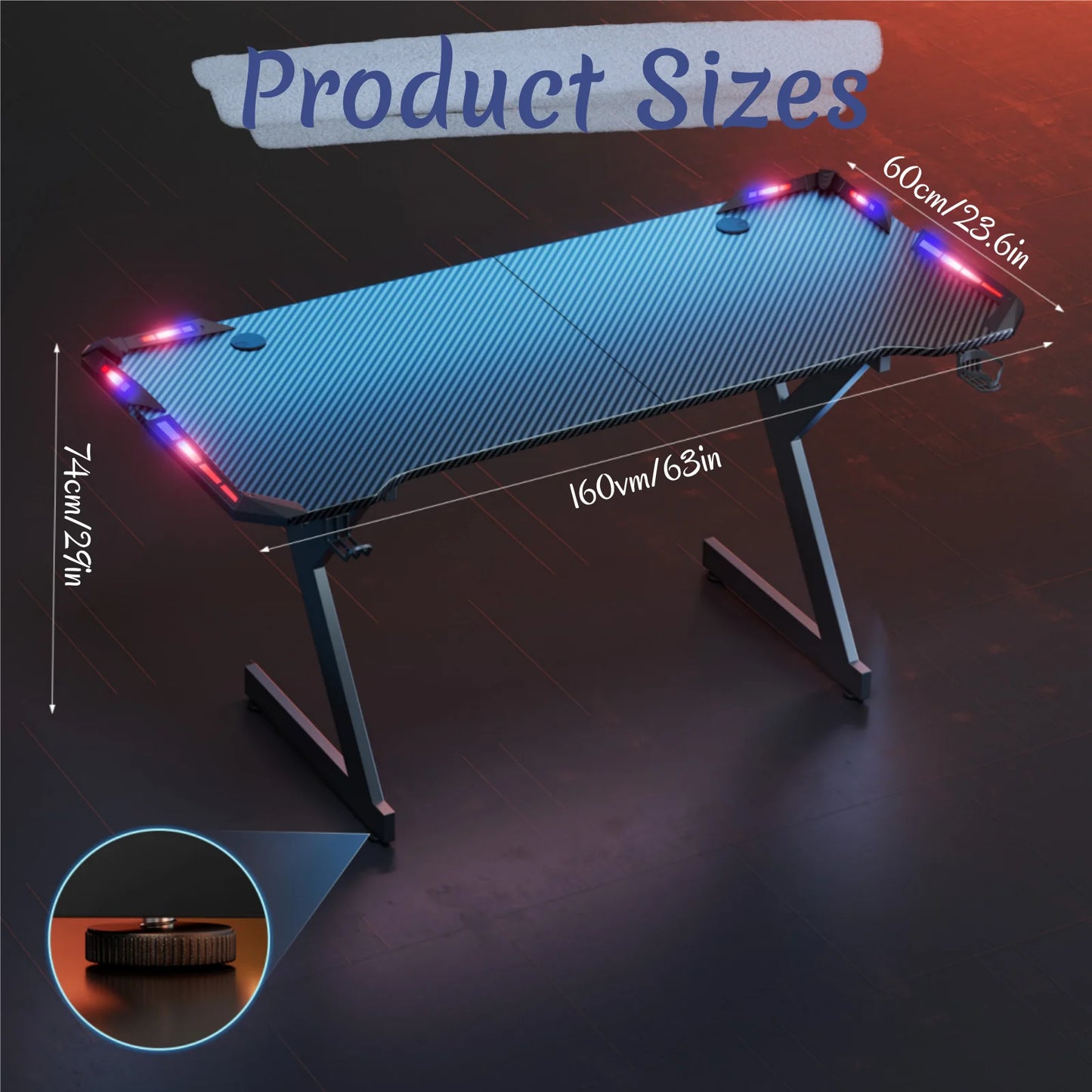 FRODROVIA Y Shaped Gaming Desk With RGB LED Lights Cup Holder