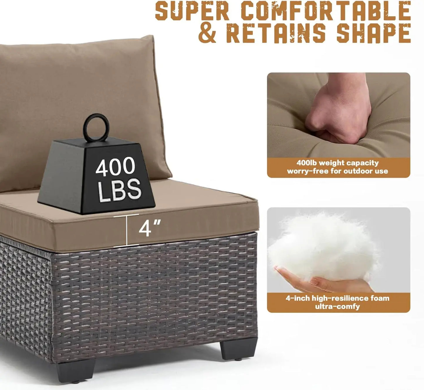 All Weather Outdoor Patio Furniture Set Sectional Sofa PE Rattan Wicker
