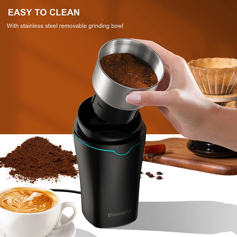 KIRAINAFLY Professional Coffee Grinder With Removable Stainless Steel Cup 300W