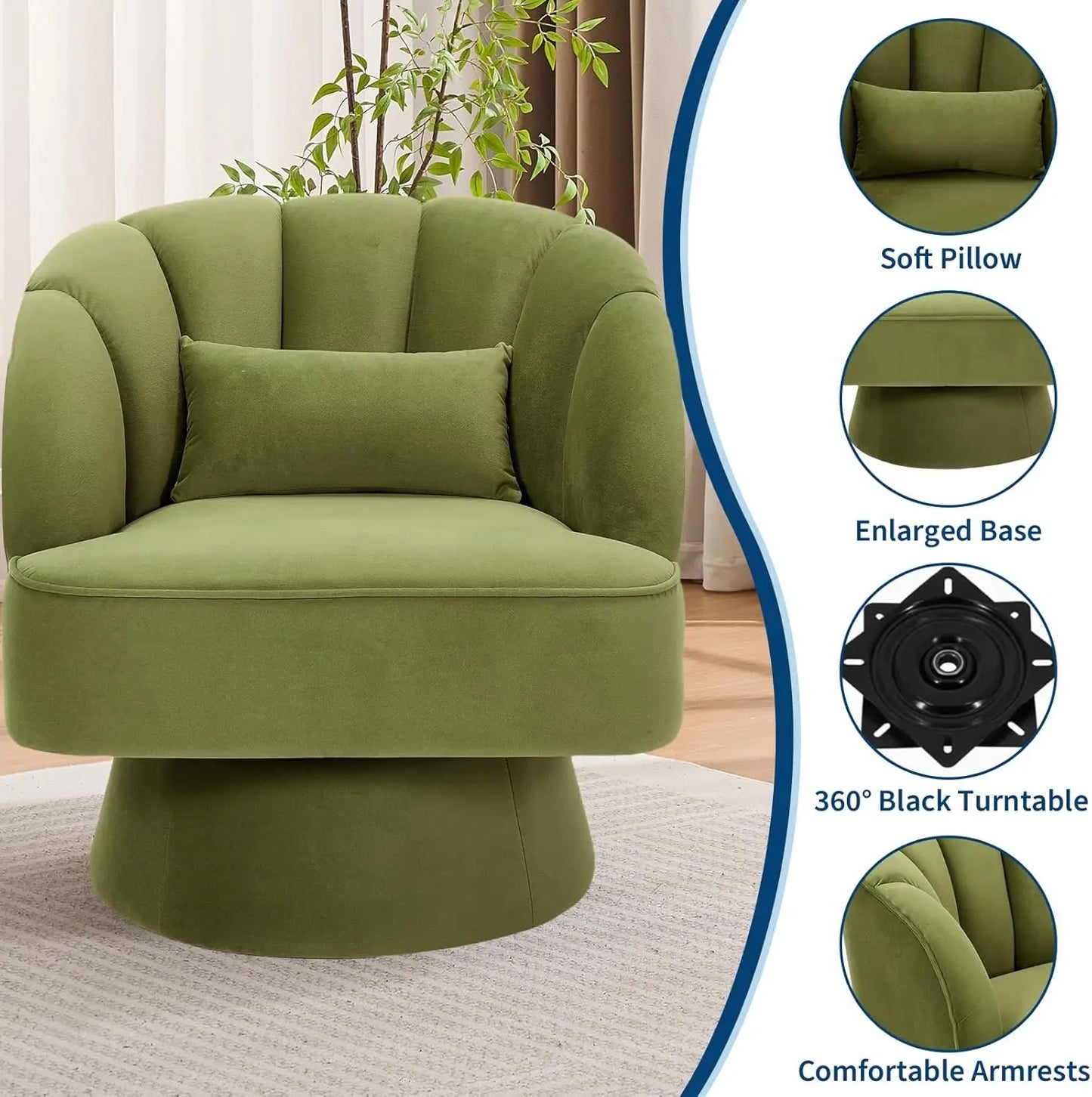 HiMISS Ultra Plush Swivel Accent Chair Barrel Lounge Velvet