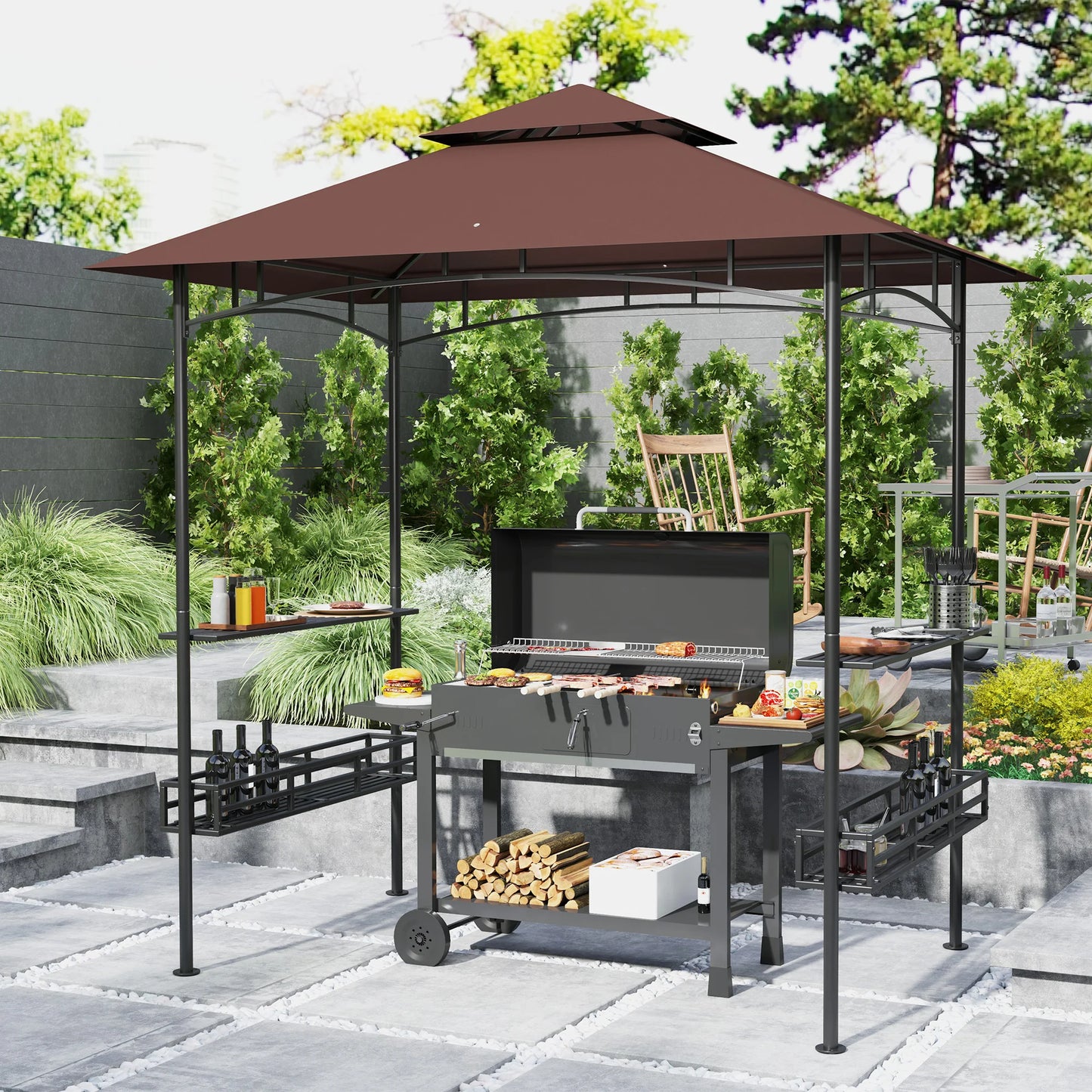 2 Tier Outdoor BBQ Gazebo Shelter for Grilling Sun Protection