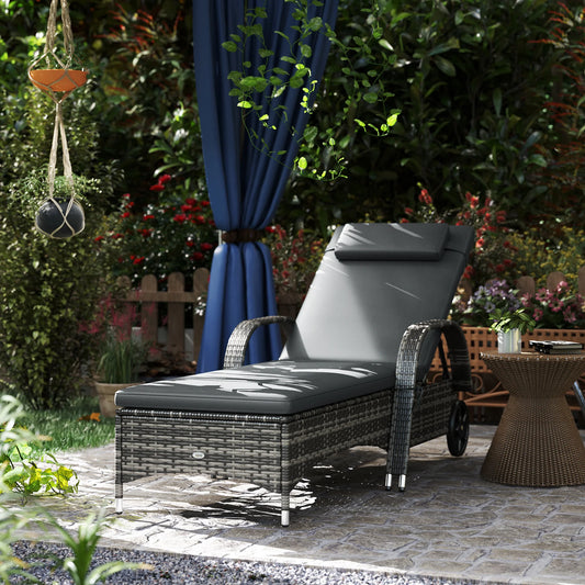 Outdoor Reclining Sofa With Cushion Headrest And Rolling PE Rattan