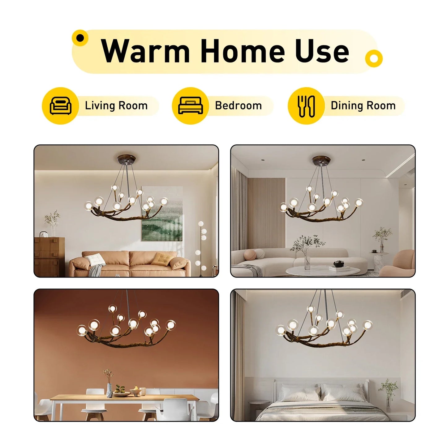 Bymaocar Modern Branch Chandelier Farmhouse Style LED Ceiling Light