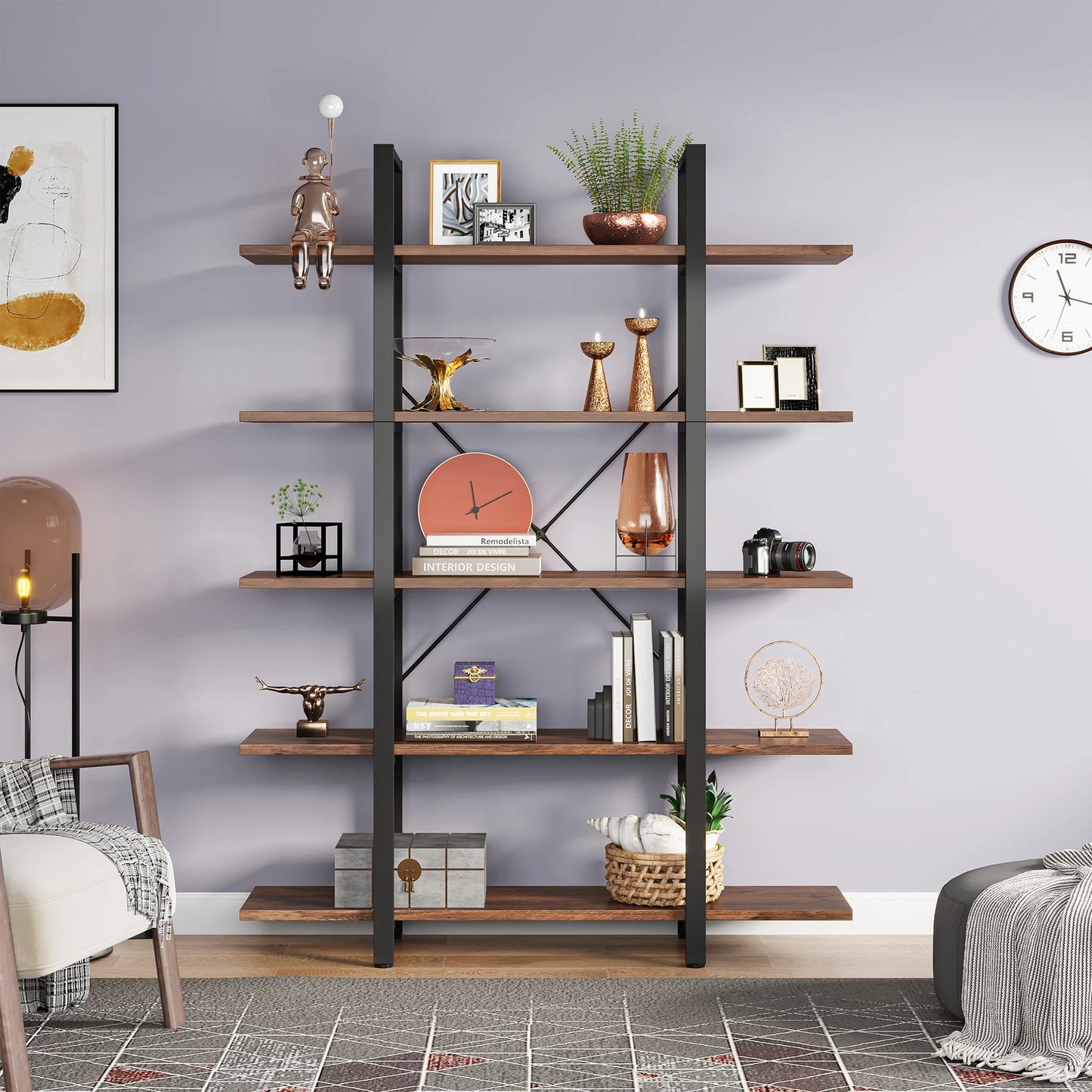 Tribesigns 5 Tier Bookshelf Vintage Industrial Style Bookcase