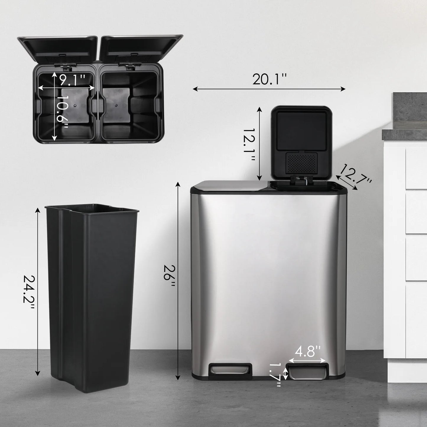 Stainless Steel Dual Trash Can With Built In Filter Box