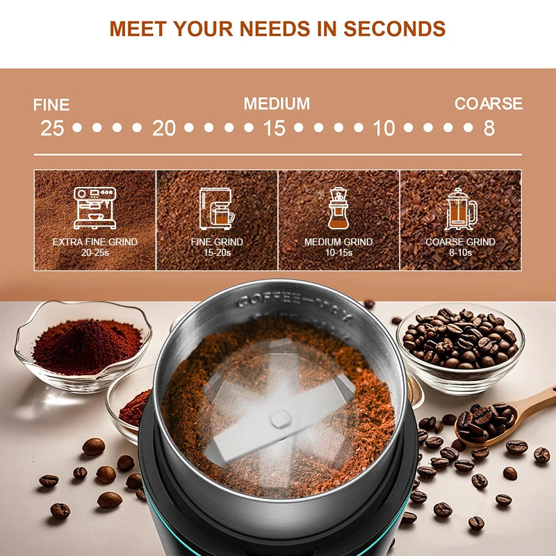 KIRAINAFLY Professional Coffee Grinder With Removable Stainless Steel Cup 300W