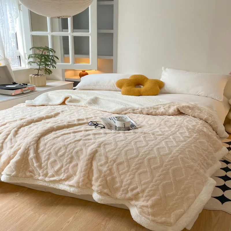 KDV Plush Fleece Double Layer Multifunctional Blanket Diamond Striped Throw