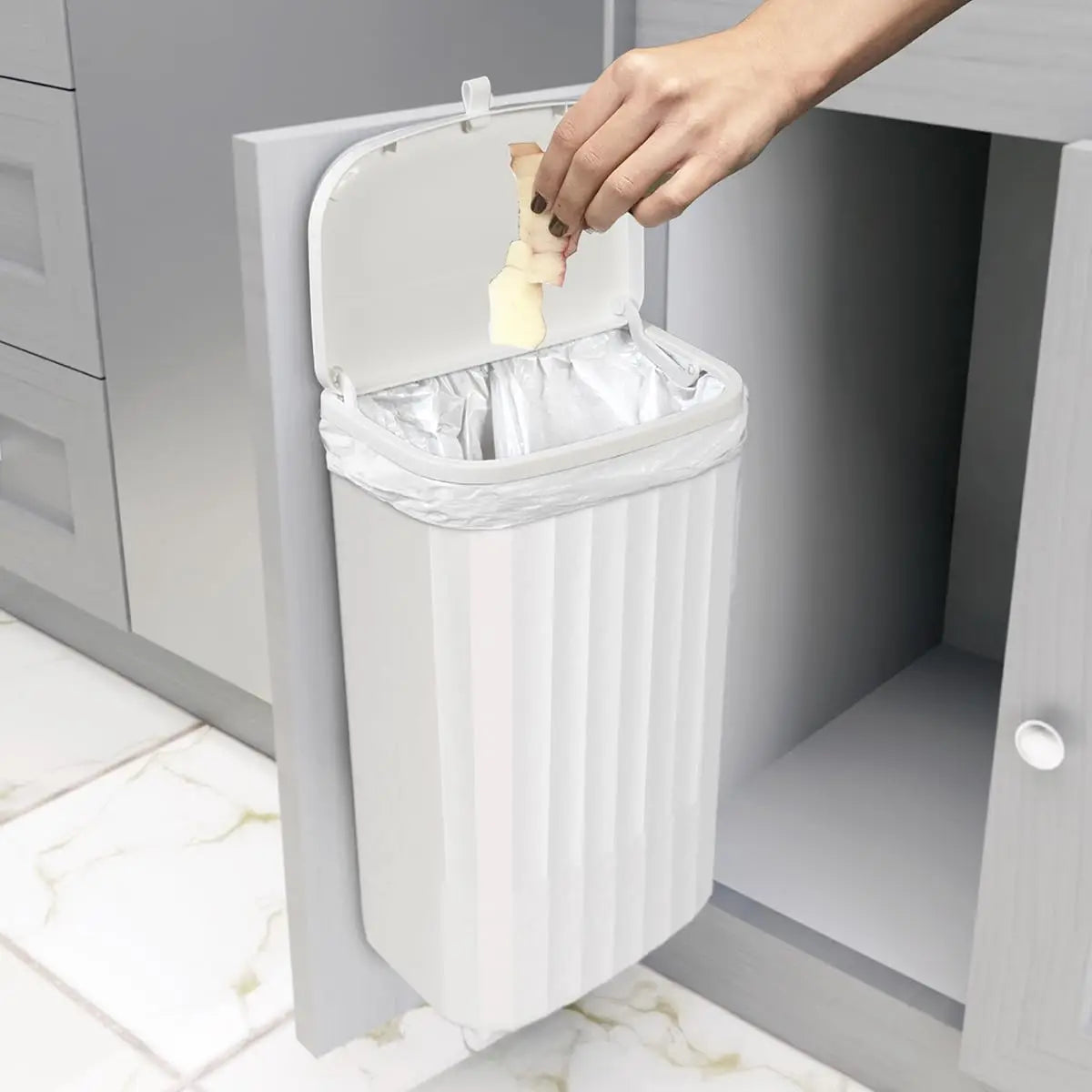 Under Counter Waste Bin Dual Lid Space Saving Trash Can