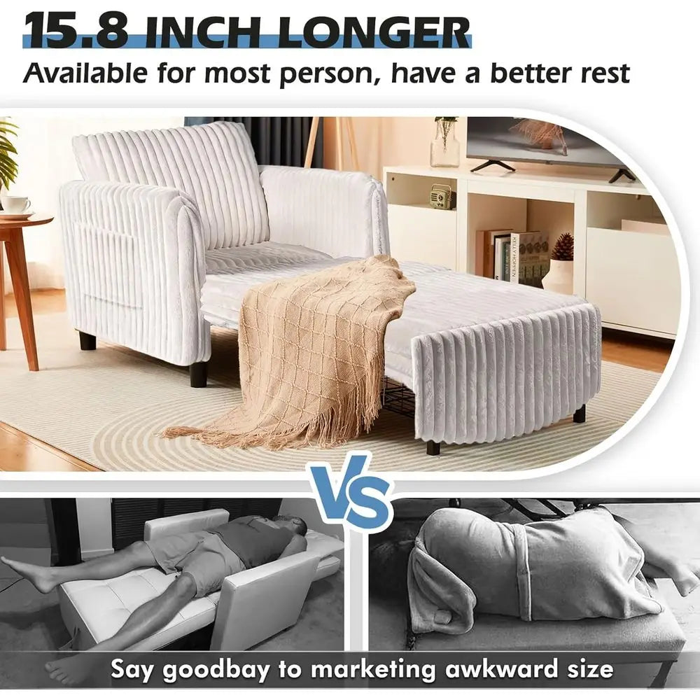 Convertible Sleeper Chair With Rotating Wood Frame And Plush Cushion