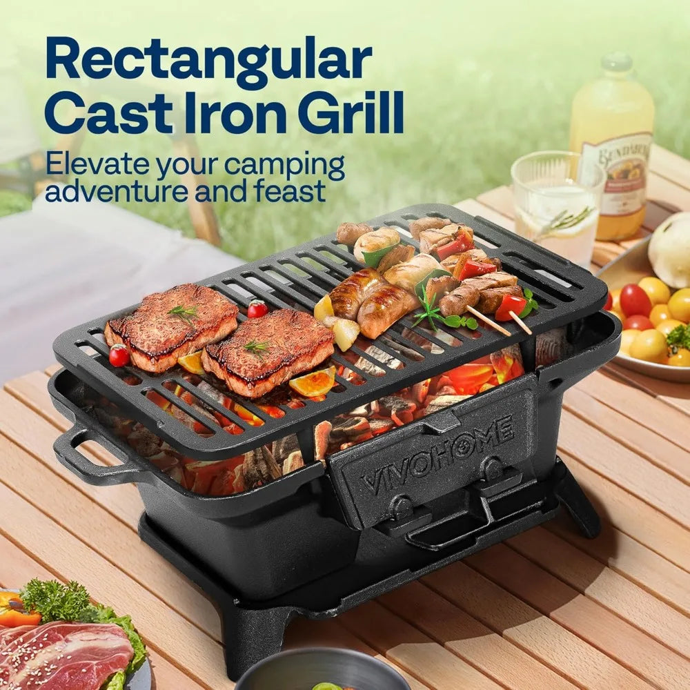 NBVCX Rectangle Cast Iron Charcoal Grill With Double Sided Grate