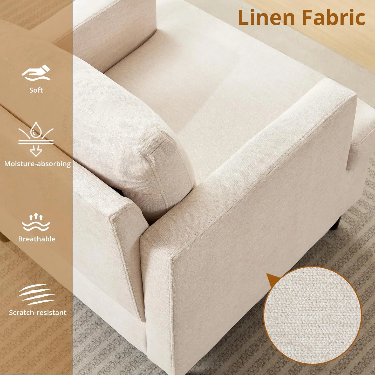 Modern Linen Upholstered Accent Chair For Living Room And Office