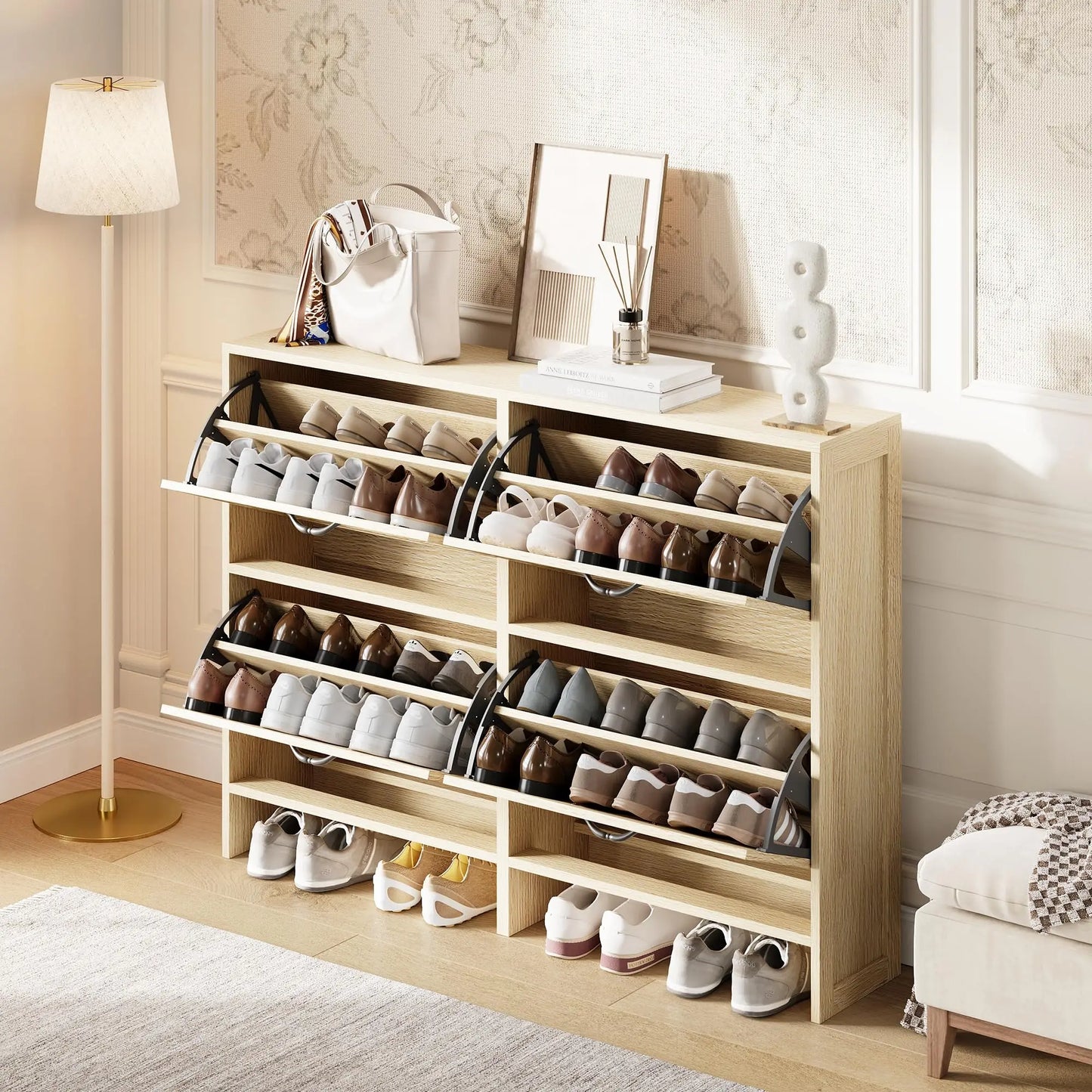 HiMISS Shoe Cabinet With 4 Flip Drawers And Adjustable Shelf For Entryway