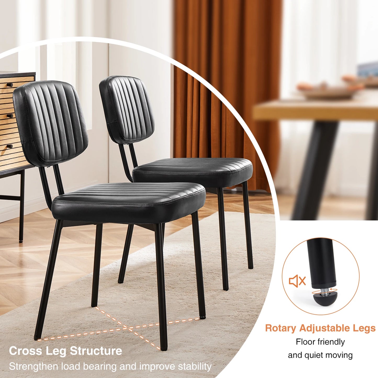 JHK Dining Chairs Set Of 2 Ergonomic Lumbar PU Leather