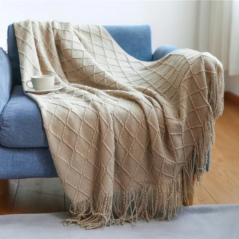 Nordic Solid Casual Knitted Throw Blanket For Sofa Bed Decor
