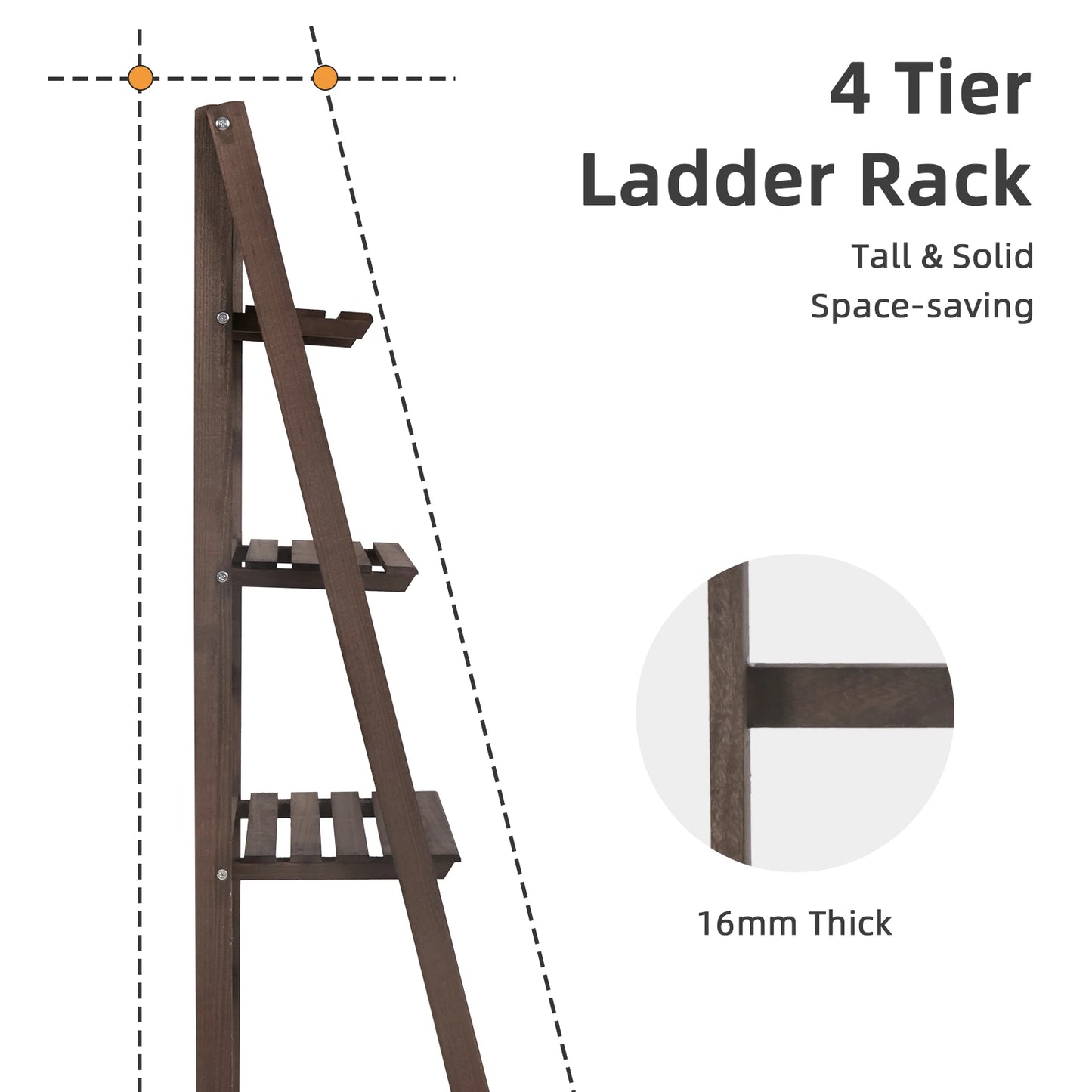 Folding Four Tier Ladder Shelf Wooden Display Rack For Home