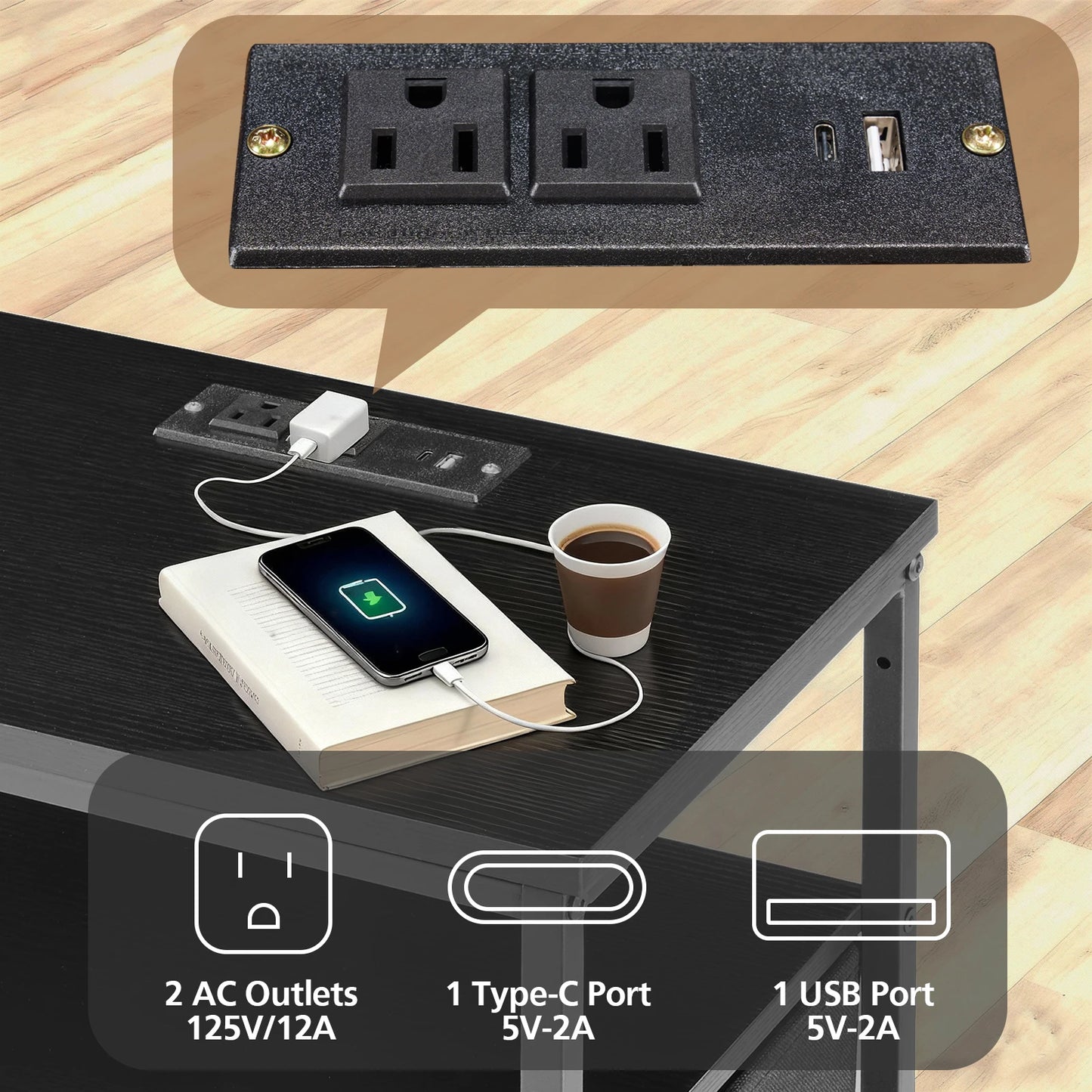 MCQ Four-Drawer Bedside End Table With Charging Station And LED