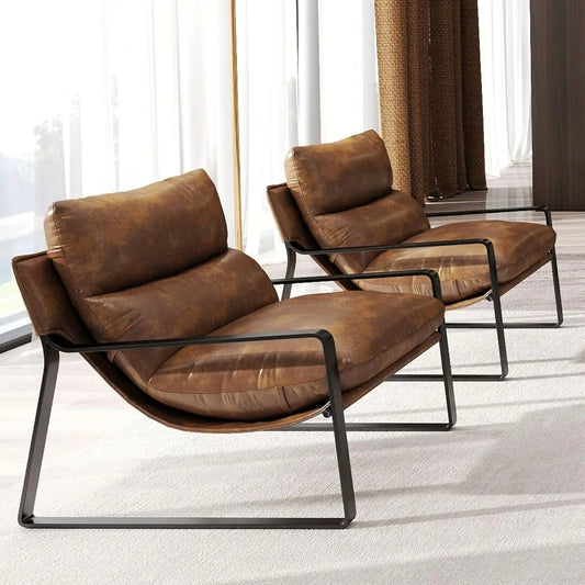 PU Leather Accent Armchair Set of 2 Upholstered Soft Metal Legs Removable Cushion Lounge Chair Living Room Bedroom , Custom