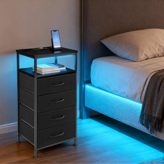 MCQ Four-Drawer Bedside End Table With Charging Station And LED