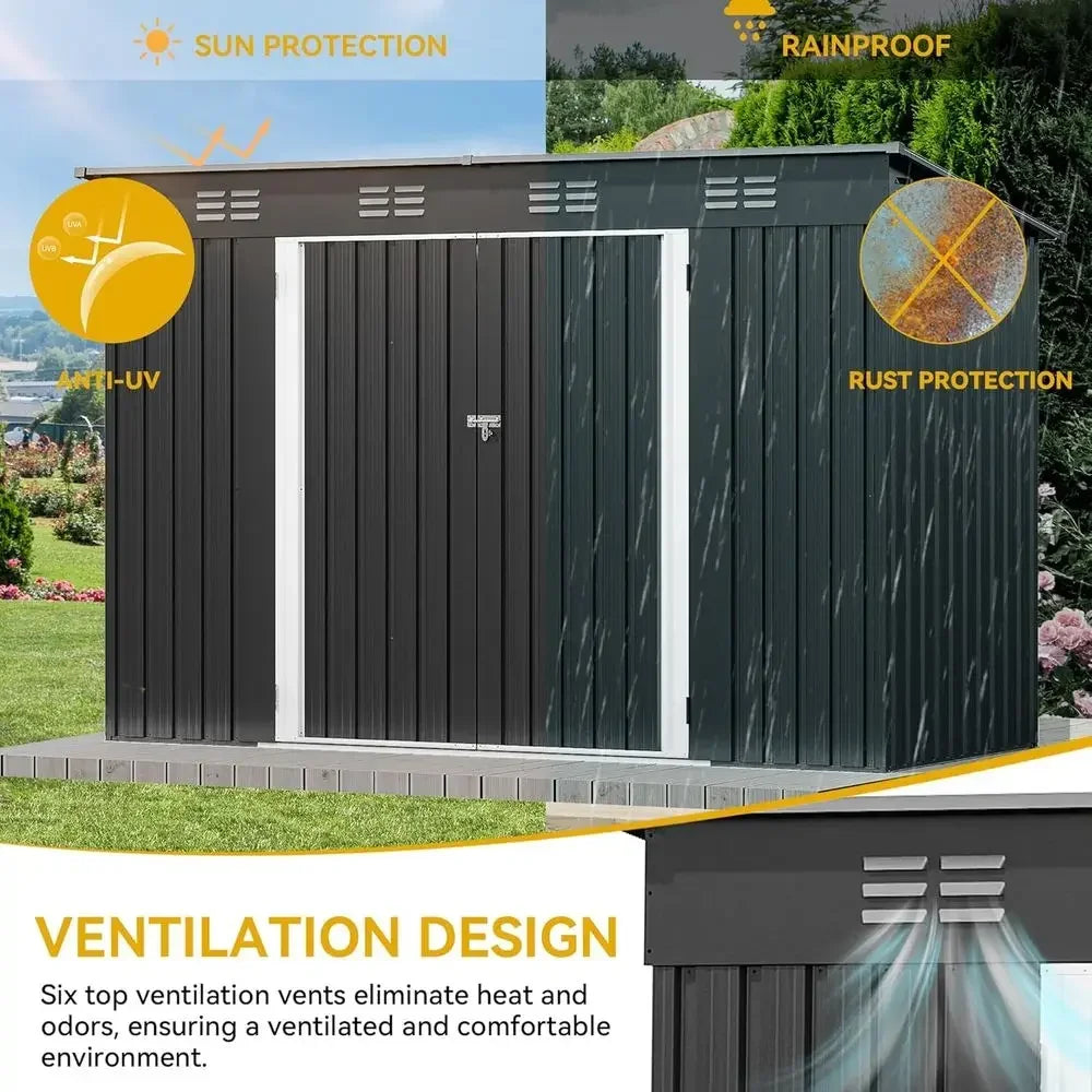 Durable Metal Outdoor Storage Shed Secure Ventilated Tools Bikes Lawnmowers