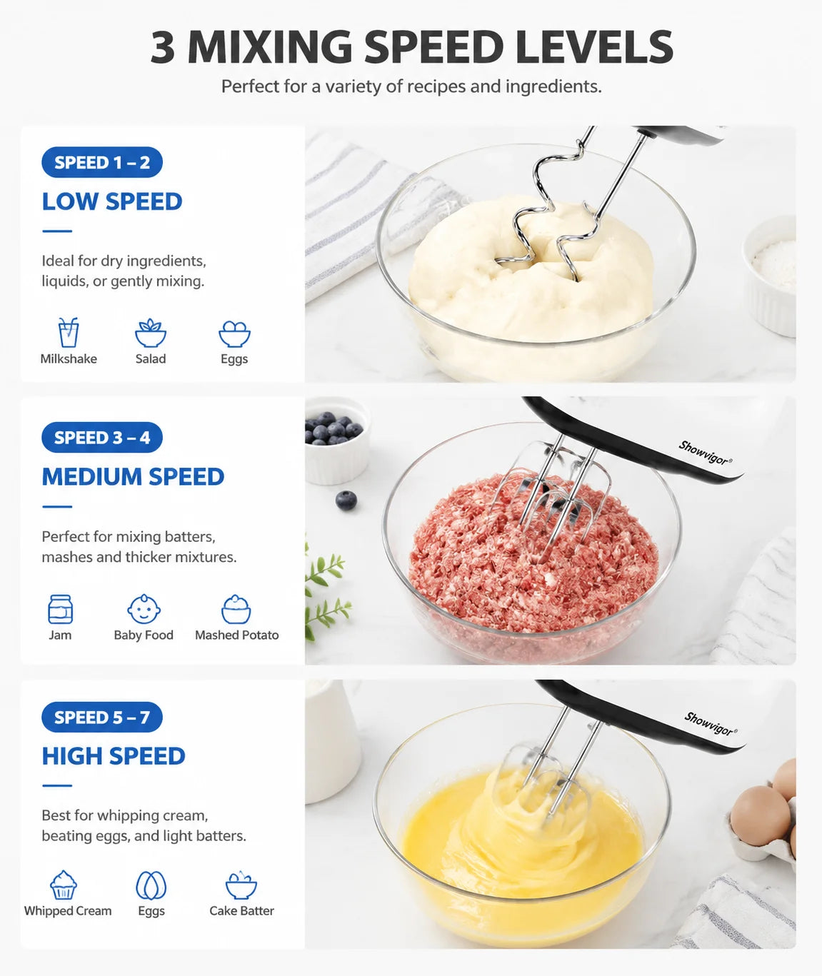Portable Electric Handheld Mixer With 5 Stainless Steel Attachments