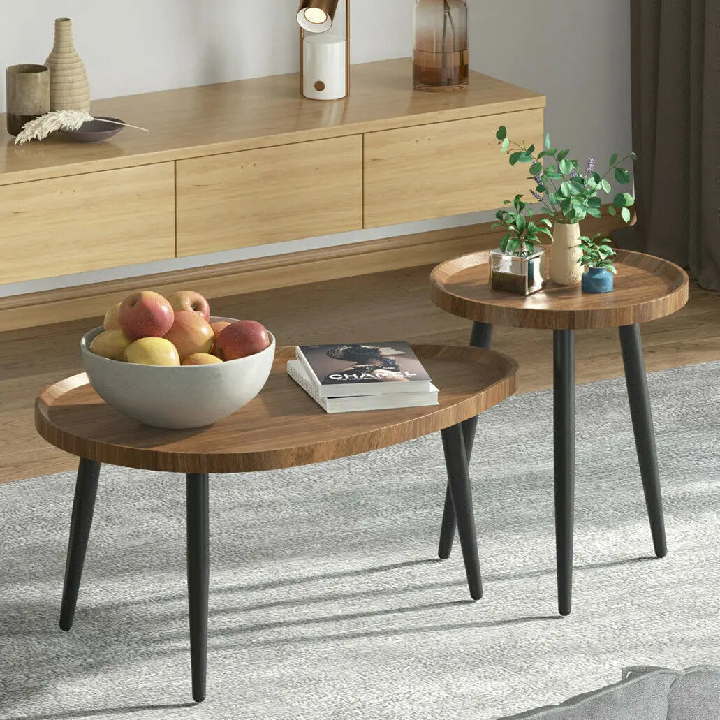 Round Coffee Table Set Of 2 Rustic Industrial Nesting Tables