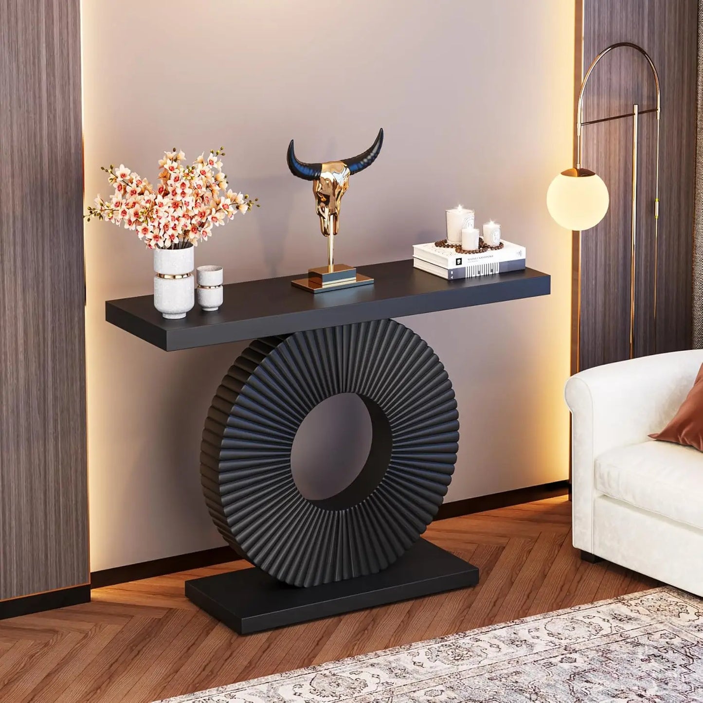 LITTLE TREE Modern Console Table With Curved Geometric Base