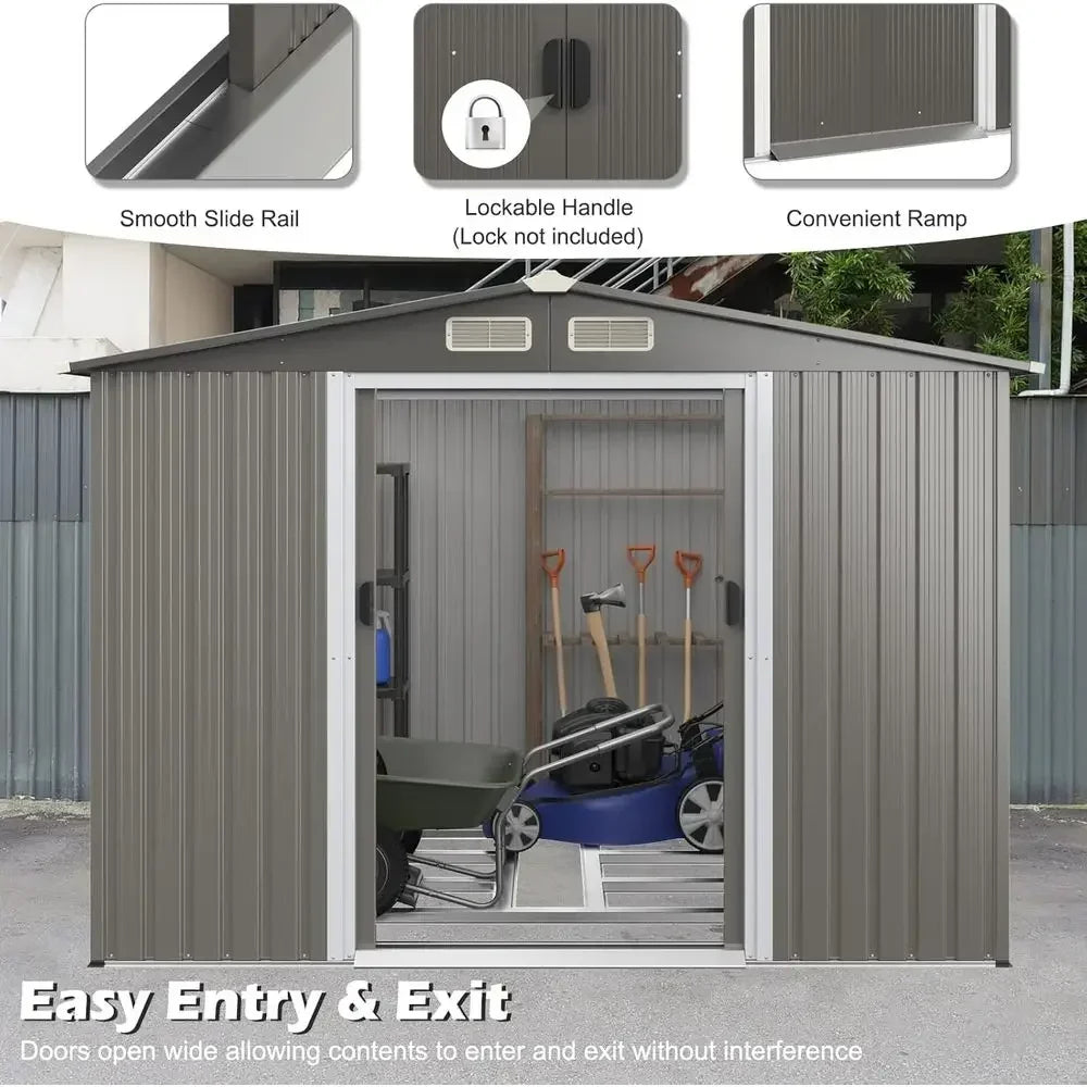 Galvanized Steel Outdoor Storage Shed With Floor And Lockable Door Air Vent