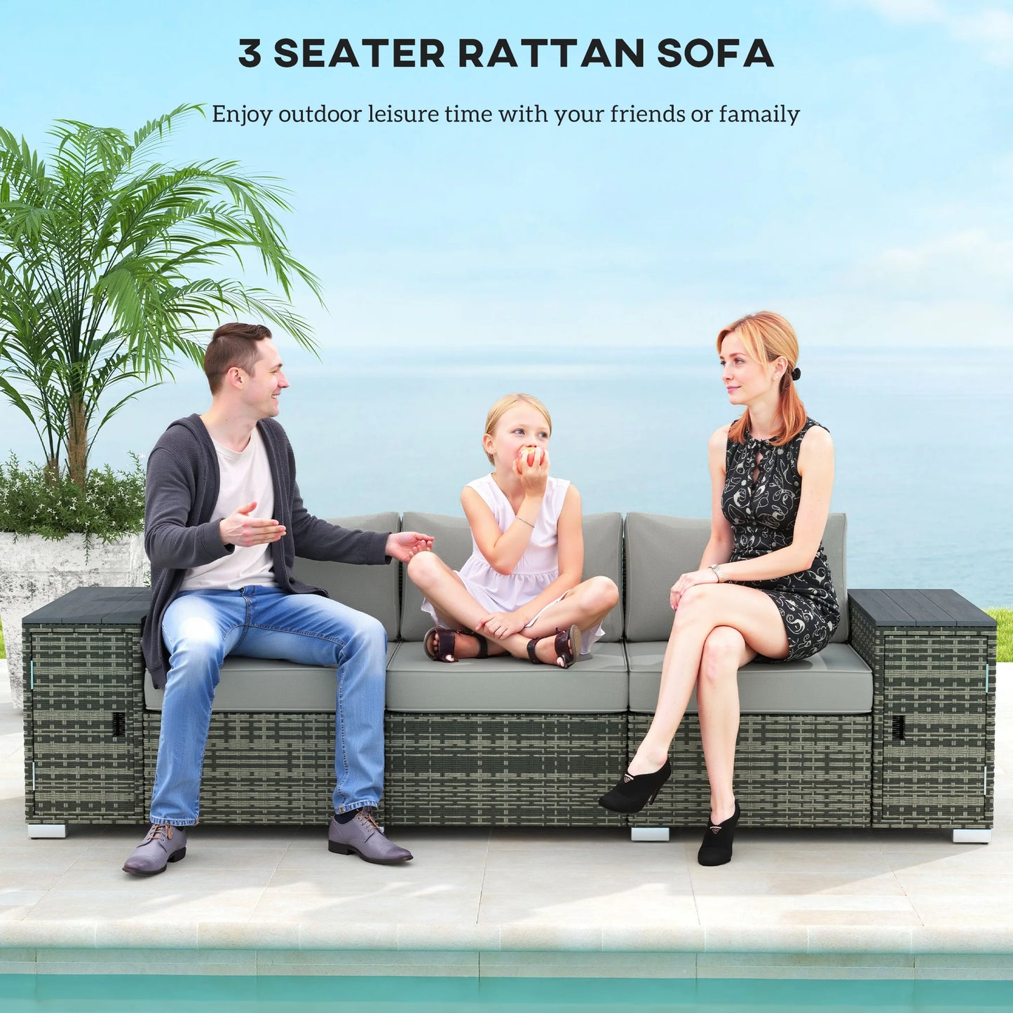 Wicker Outdoor Couch With Storage 3 Seater Patio Sofa
