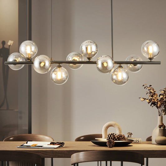10 Light Adjustable Chandelier Smoked Glass Globes Mid Century Modern
