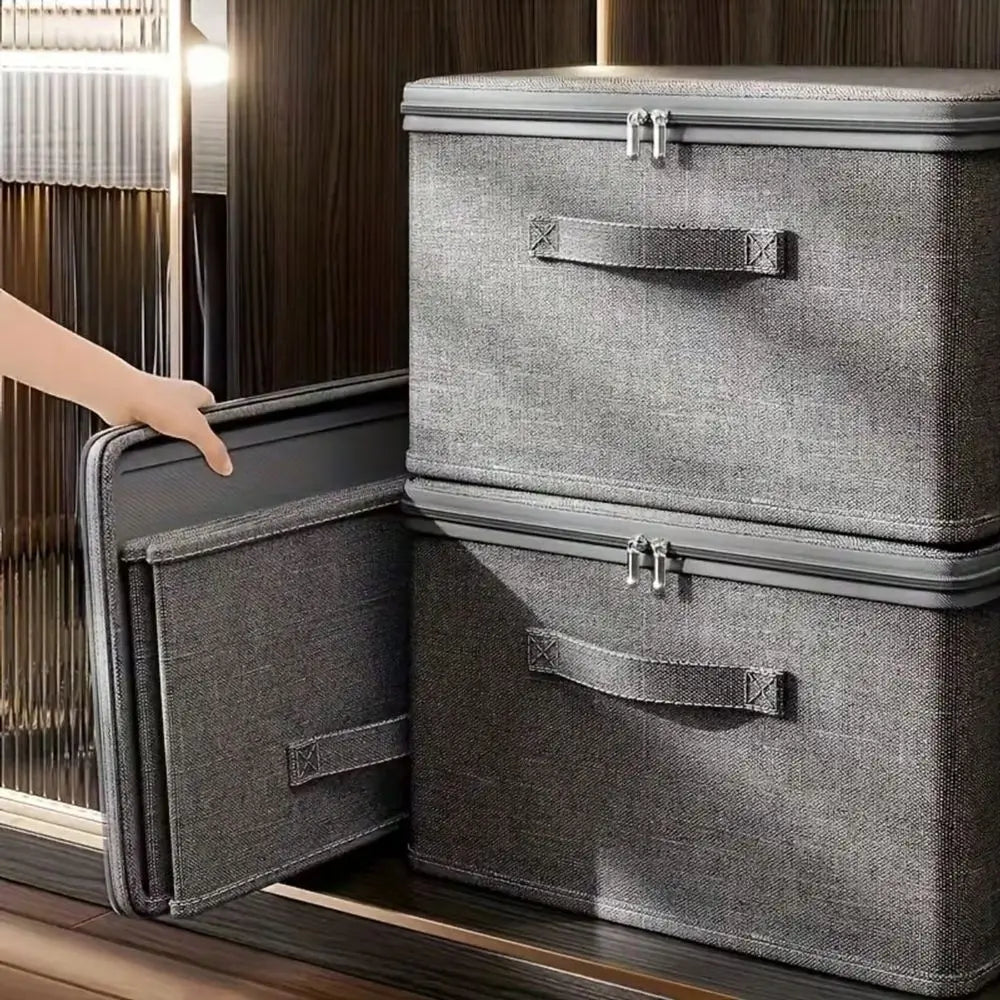 Canvas Storage Box With Zipper Cover And Handle Foldable Organizer