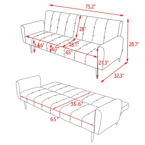 Sofa Bed With Adjustable Backrest For Living Room Convertible Couch