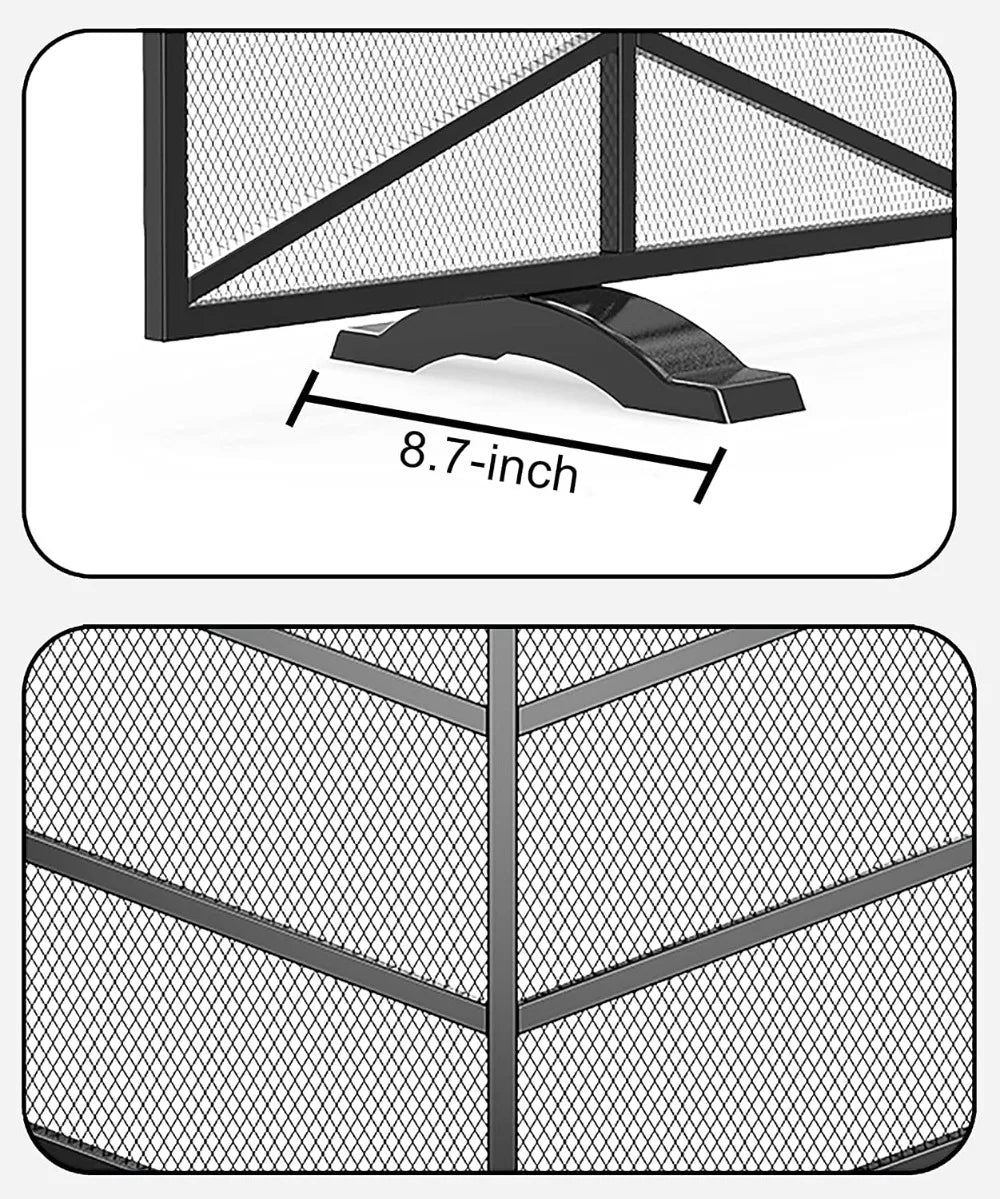 Handcrafted Wrought Iron Chevron Mesh Single Panel Fireplace Screen