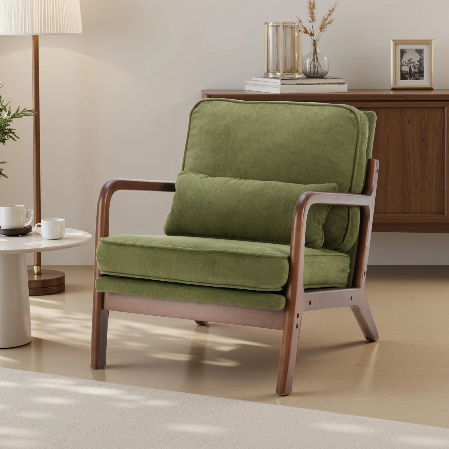 JHK Mid Century Modern Wood Frame Accent Chair With Arms Reading Chair