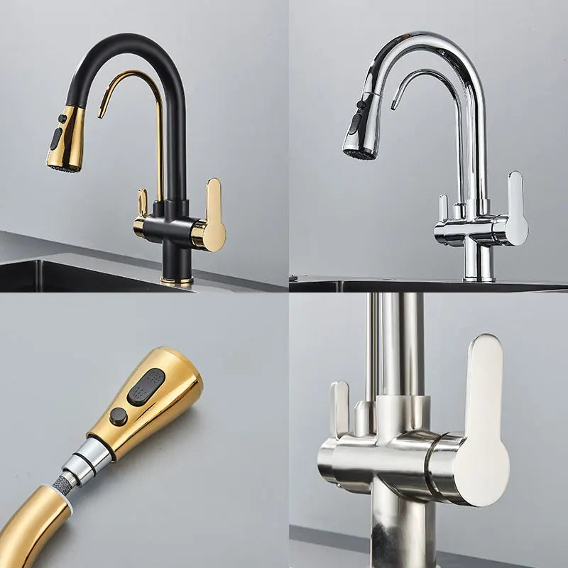 Fmhjfisd Pure Water Kitchen Faucet Dual Handle Pull Out Drinking Water Hot Cold