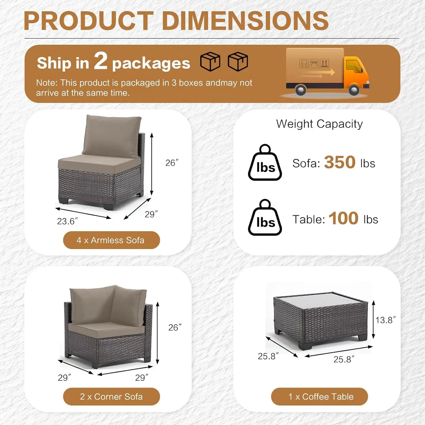 All Weather Outdoor Patio Furniture Set Sectional Sofa PE Rattan Wicker