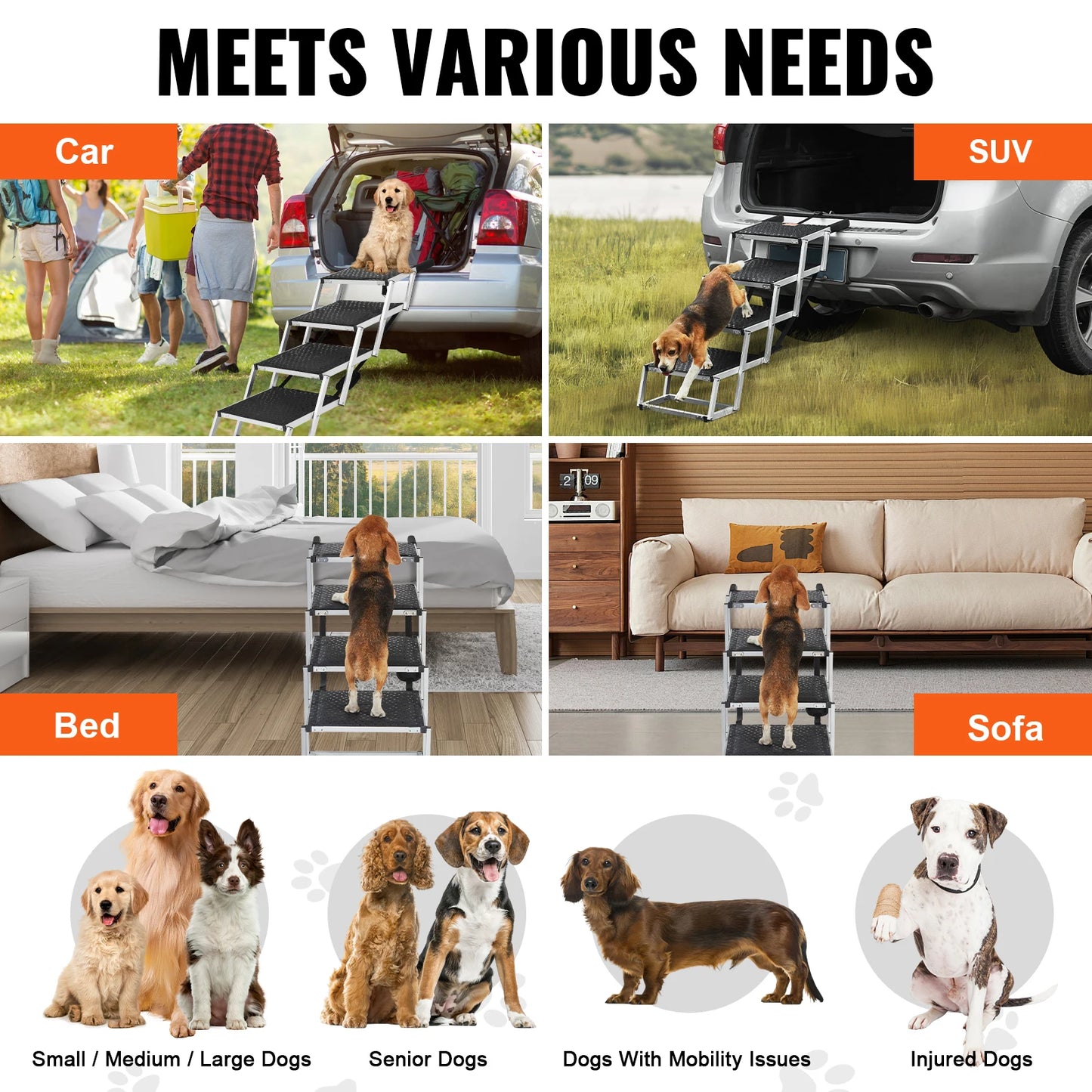 SucceBuy Dog Car Stair Folding Portable Pet Steps Lightweight