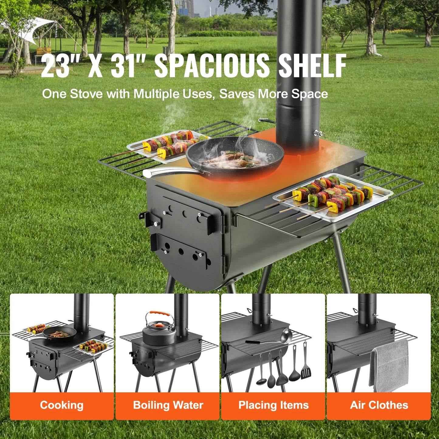 Premium Portable Wood Burning Stove For Camping With Chimney Pipes