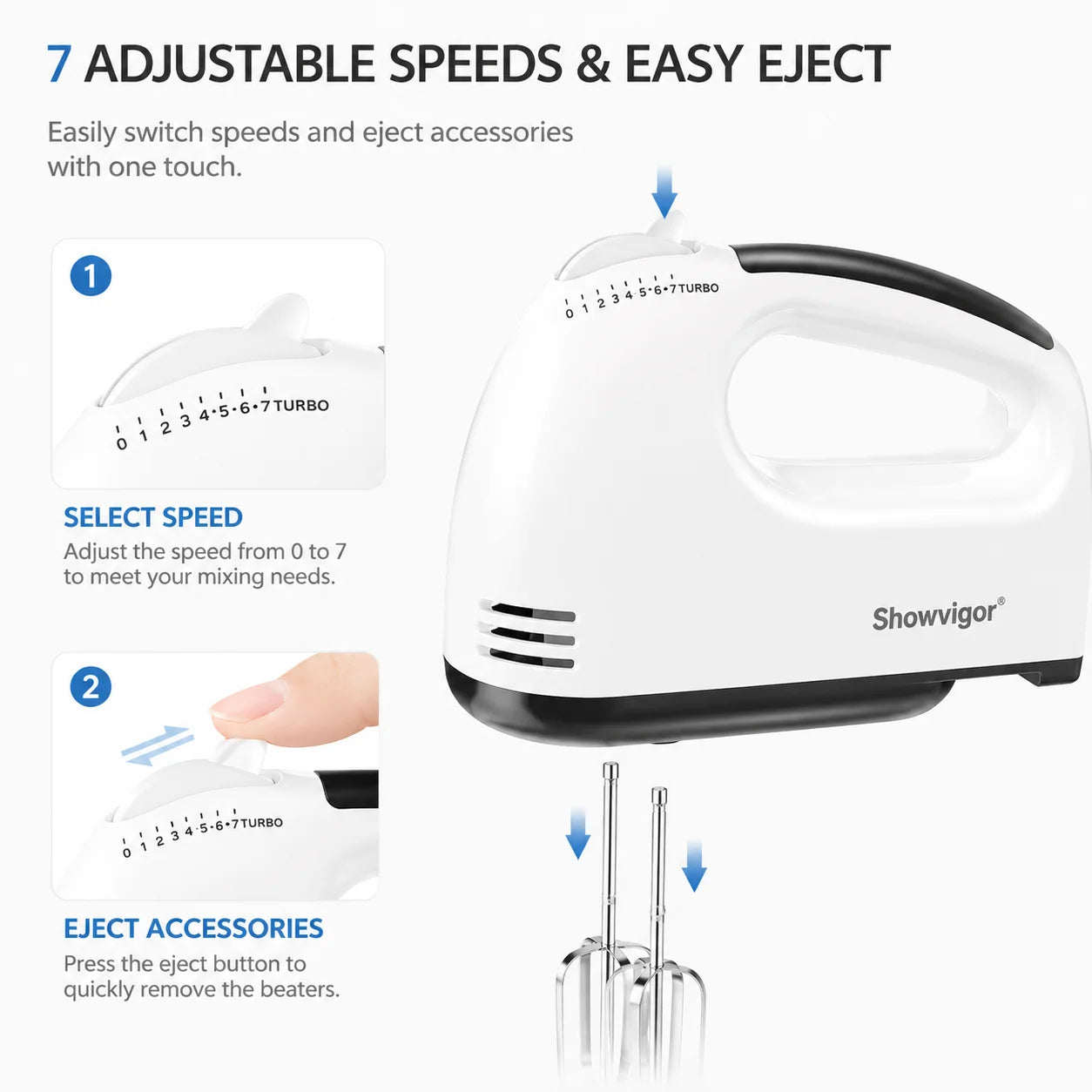 Portable Electric Handheld Mixer With 5 Stainless Steel Attachments